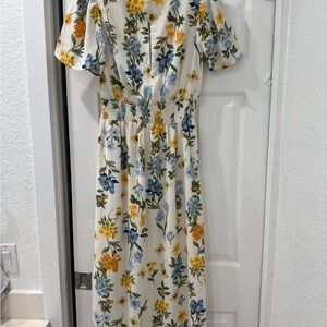 Sugarlips Floral Midi Dress - Cream, Blue, Yellow